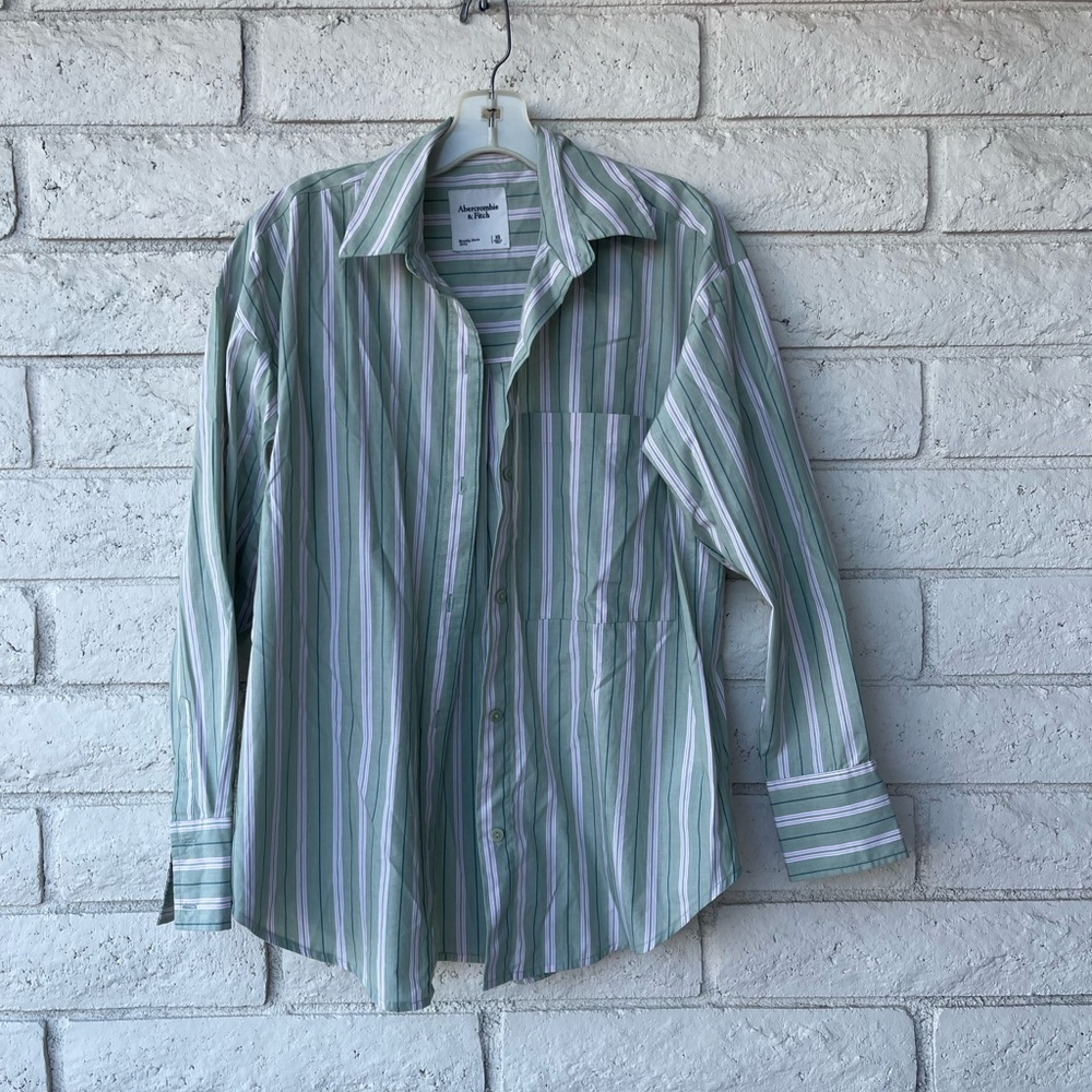 Abercrombie - Pink,White, and Green Stripped Button Up